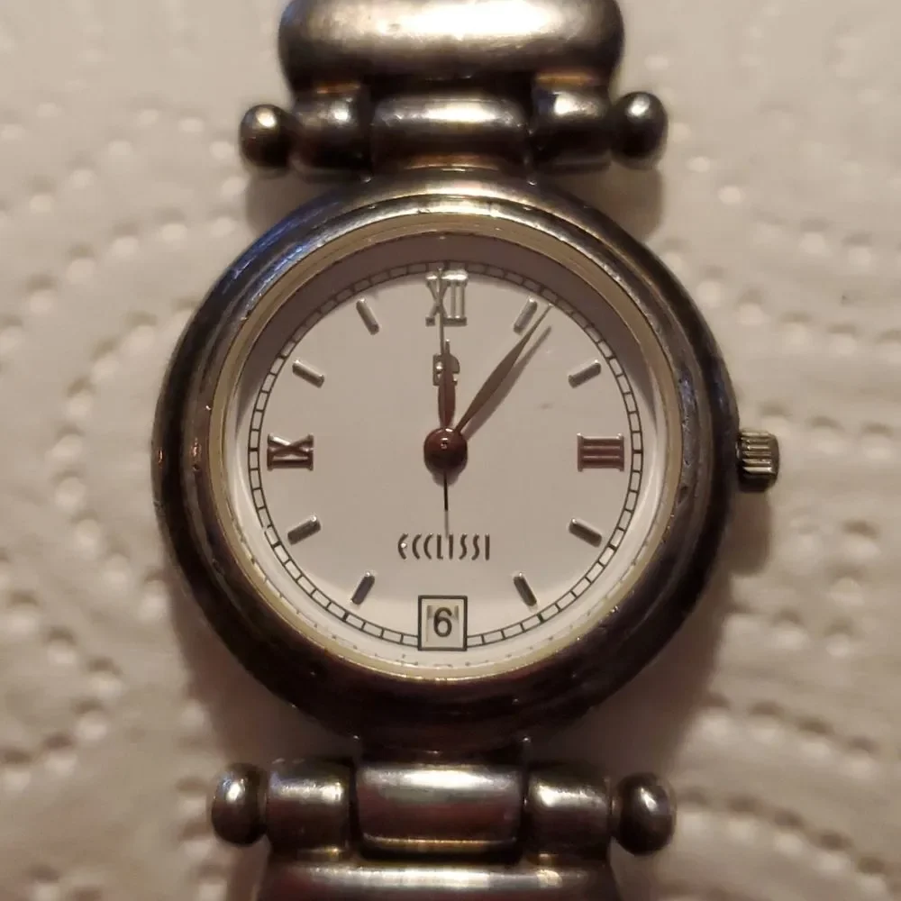 Vintage Ecclissi 925 Sterling Silver Ladies Watch Date Function 116 New Battery‎